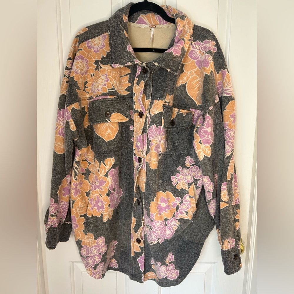 NEW Free People Printed Ruby Jacket Floral Oversized Shacket Gray Size Large - Picture 4 of 14